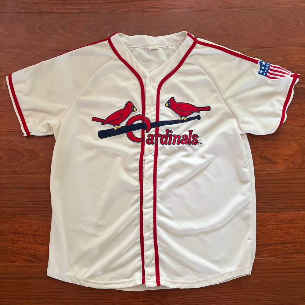 St Louis Cardinals Mens Baseball Jersey XL White Coca-Cola USA Flag Patch Button